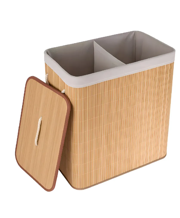 Cesta Doble De Ropa Con Forro Bambu